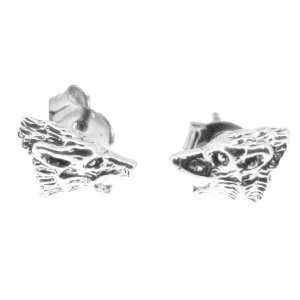    Sterling Silver Mini Howling Wolf Head Earrings On Posts: Jewelry