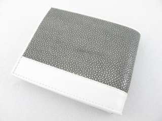   Polished Stingray Leather Bi Fold Wallet GRAY & WHITE + 