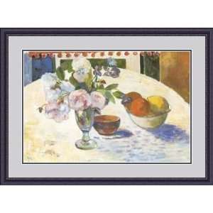  Flowers and a Bowl of Fruit on a Table by Paul Gauguin 