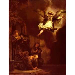   Print   The angel leaves the family of Tobias by Rembrandt 24 X 18.5