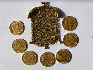   rare antique 19th C gold coins holder purse for Napoleons. 22kt/19.8g