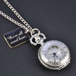 Silver *MAD* Alice In Wonderland Pocket WATCH Necklace  