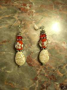 Cowgirl Howlite & handmade lampwork beads earrings  