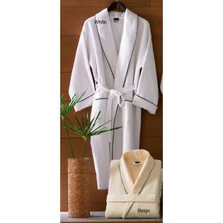 White Cotton Spa Robe Seersucker Terry from  