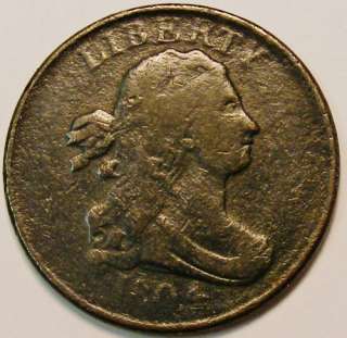 BETTER DATE 1804 DRAPED BUST COPPER HALF CENT TYPE COIN ~ CROSSLET 4 