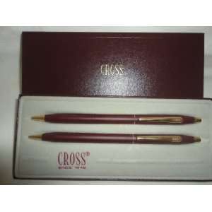 Cross Satin Ballpoint Pen/pencil Set, Model 220105, Burgundy 23kt 