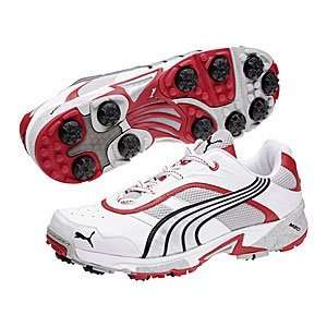 Puma Stealth Rubber Stud Cricket Shoes, White/True Red/Black:  