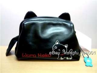 Japan Wara Heko Black Cat Cosmetic Bag Purse w/ Mirror  