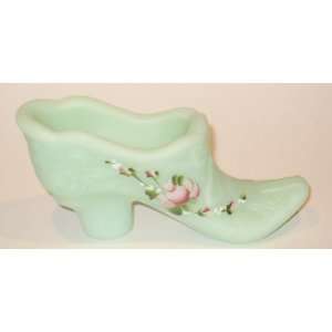   Green Sanded Hand Painted Pink Rose Bow Slipper Shoe: Everything Else