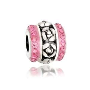 Bling Jewelry 925 Silver Pink Crystal Rose Flower Barrel Bead Pandora 
