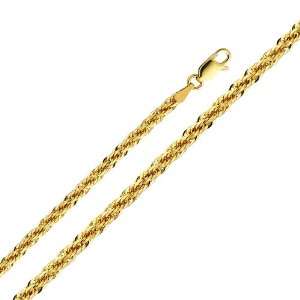  14K Yellow Gold 3mm Fancy Rope Chain Necklace with Lobster 
