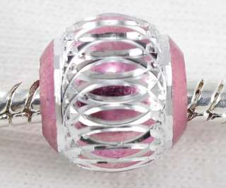 50pcs Silver Carved Lantern Pink 12mm Aluminium Beads Fit Charm 