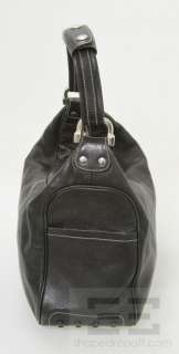 Tods Black Leather And White Topstitched Hobo Handbag  