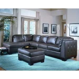  Brown Leather Sectional Sofa with Matching Ottoman 