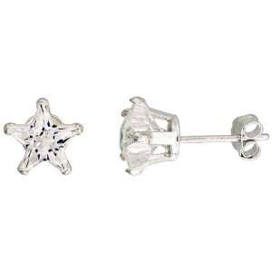    Stud Earrings Sterling Silver Anti tarnish 6 Mm Star Cz: Jewelry