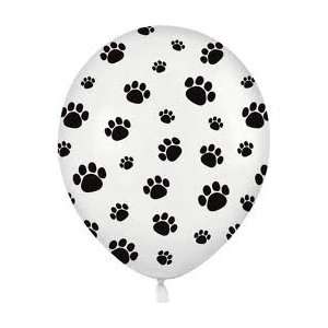  12 White Balloons with Black Paw Prints   Woof 