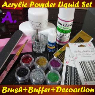 Basic Acrylic Powder Kit +5 Difference Color Acrylic Brushes, 4 Colors 