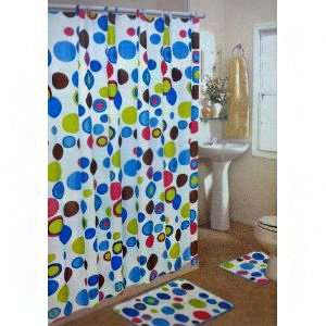  PockDots Print Bathroom Rug Shower Curtain Mat / Rings: Home & Kitchen