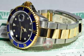 Rolex Submariner 18k gold / Steel Blue 16613 Box Papers MINT solid end 