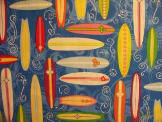 MINI SURF BOARDS OCEAN BLUE PATTERN BACKGROUND COTTON FABRIC  