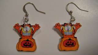 Halloween Garfield trick or treat pumpkin earrings CUTE  