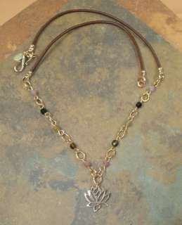   , Bronze & Leather Lotus Flower Necklace  Yoga Inspired  