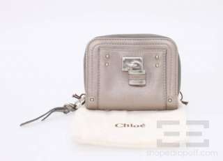 Chloe Taupe Metallic Leather Small Paddington Wallet  