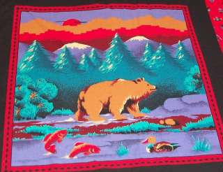 BROWN BEAR Quilt Fabric RIVER MOUNTAIN; TREES; FISH FQ  