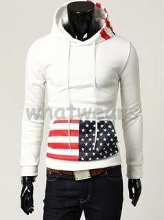 HOT Mens Patched American Flag Hoodie Coat White Z82  