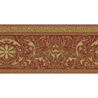 The Wallpaper Company 10.25 in X 15 Ft Red And Gold Filigree Scroll 