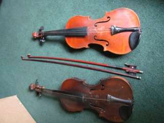Two old vintage antique violins w/2 bows for repair,restore,project 