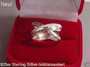 Neu! 925 Silber KREUZ RING DIAMANTIERT breit (E Fo)  