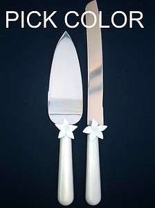   Cake Server & Knife Set Pearl Handle PICK COLOR of ACCENT  