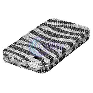 Black Zebra Diamond Case+Privacy Guard+DC Charger For iPhone 4S 4 4 