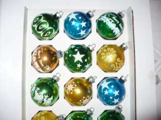  CHRISTMAS GLASS STENCILED TREE ORNAMENTS MADE IN USA IN BOX  