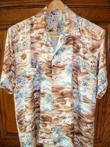 1960s Vintage Hawaiian Shirt Penneys Rayon Outrigger Ukulele Aloha 