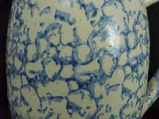 Stoneware Blue White Spongeware Pitcher Bulbous Shape  