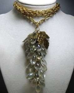   Vintage Aurora Borealis Glass GRAPE CLUSTER Pendant Necklace  