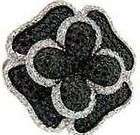 91)bague tres large trefle fleur serti oz noir et blanc