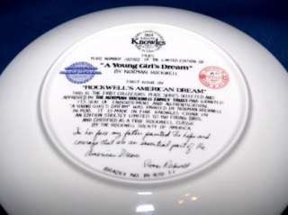 PLATES NORMAN ROCKWELL A YOUNG GIRLS DREAM Certificate  