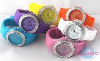 Ladies Coloured Silicon/Rubber Ice Stone Set Watch  