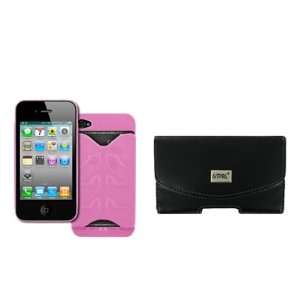  Apple iPhone 4 / 4S Black Leather Case Pouch with Belt Clip and Belt 