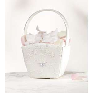 Sequin Lace Flower Basket, Ivory 