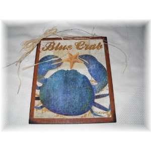 Wood Wall  on Blue Crab Starfish Beach Kitchen Wooden Wall Art Sign Summer Decor