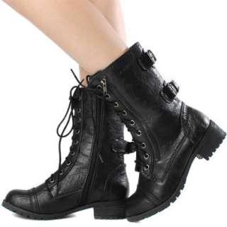  Dome Military Flat Ankle Boots BLACK Shoes