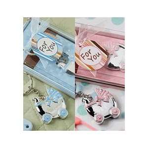  Blue or Pink Baby Carriage Design Key Chains: Baby