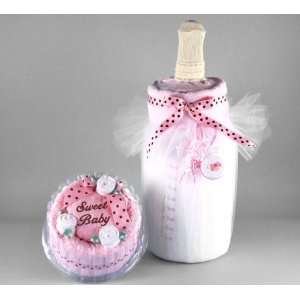  Pink Baby Towel Cake & Bottle of Milk Unique Gift Set for 