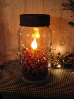Country One Gallon Ball Jar Lamp with Rusty Lid Unique  