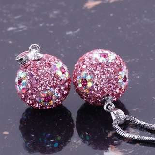   Pink Flower Czech Crystal Disco Ball Pendant Charm Beads Fit Necklace