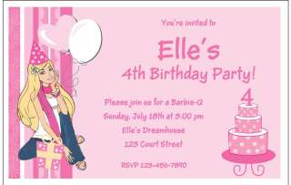 Set of 10 Barbie Personalized Party Invitations  